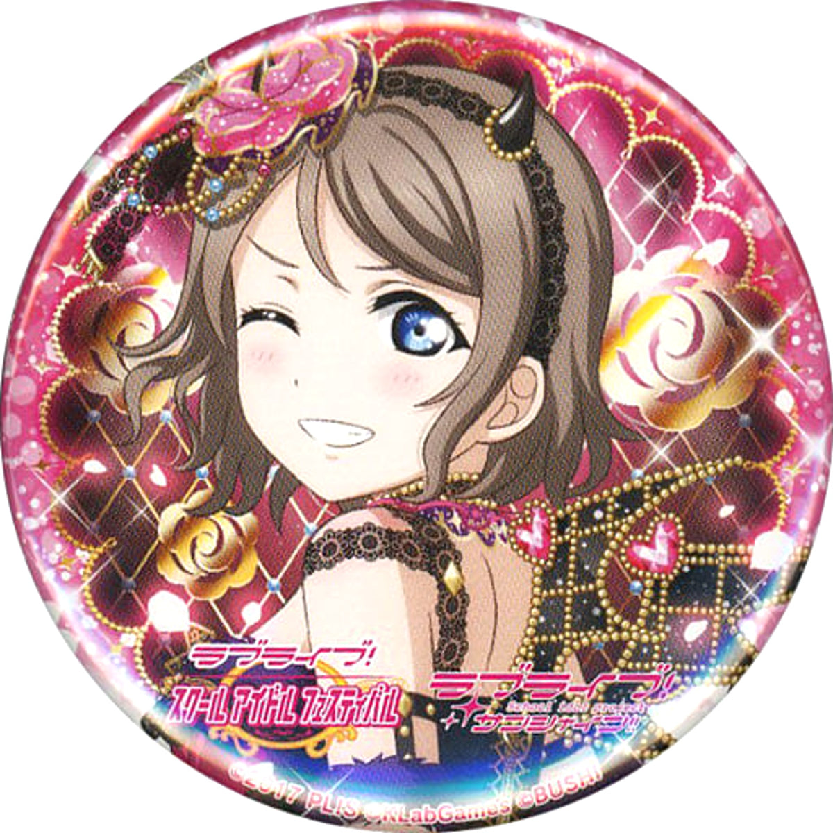 Love Live! School Idol Festival ALL STARS You Watanabe Pink Flowers Trading Can Badge Aqours 1st Anniversary Shop in Marui Limited Buttons [USED]