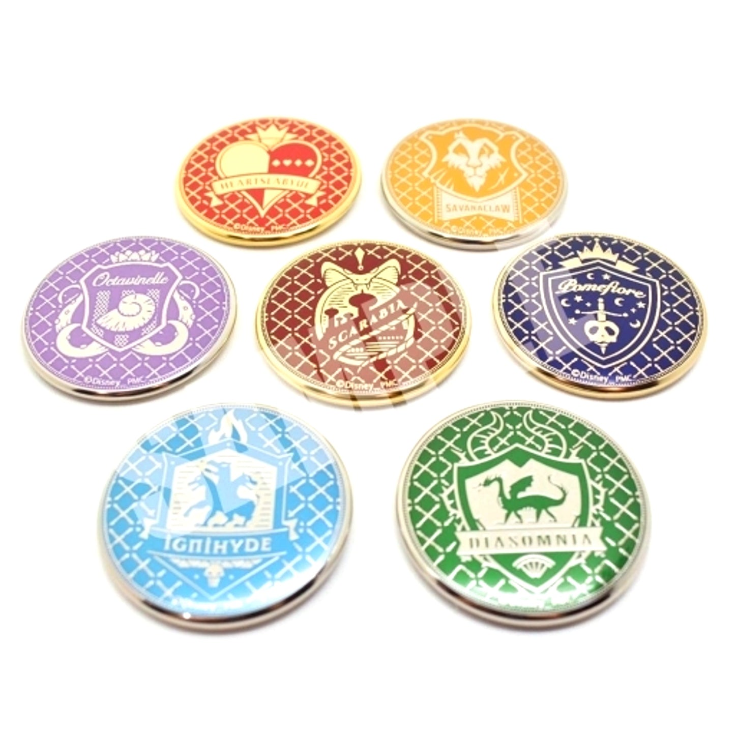 Set of 7 Disney Twisted-Wonderland Trading Metal Button Dorm Emblem [USED]