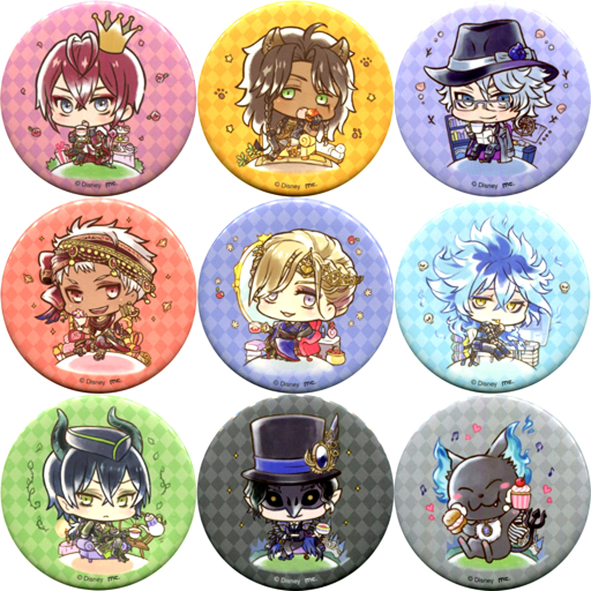 Set of 9 Disney Twisted Wonderland Have fun! Series Trading Button Collection Animate Limited [USED]