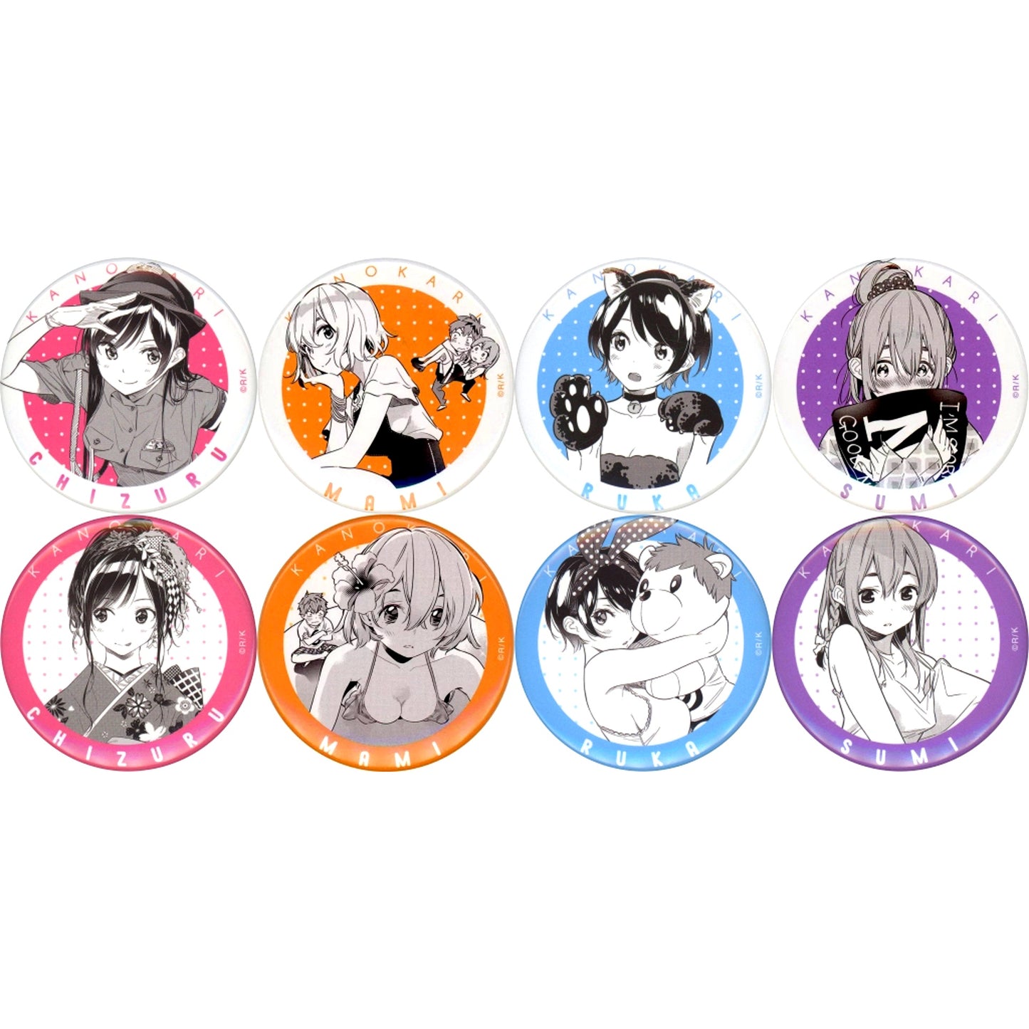 Set of 8 Rent-A-Girlfriend Character Badge Collection Exhibition [USED]
