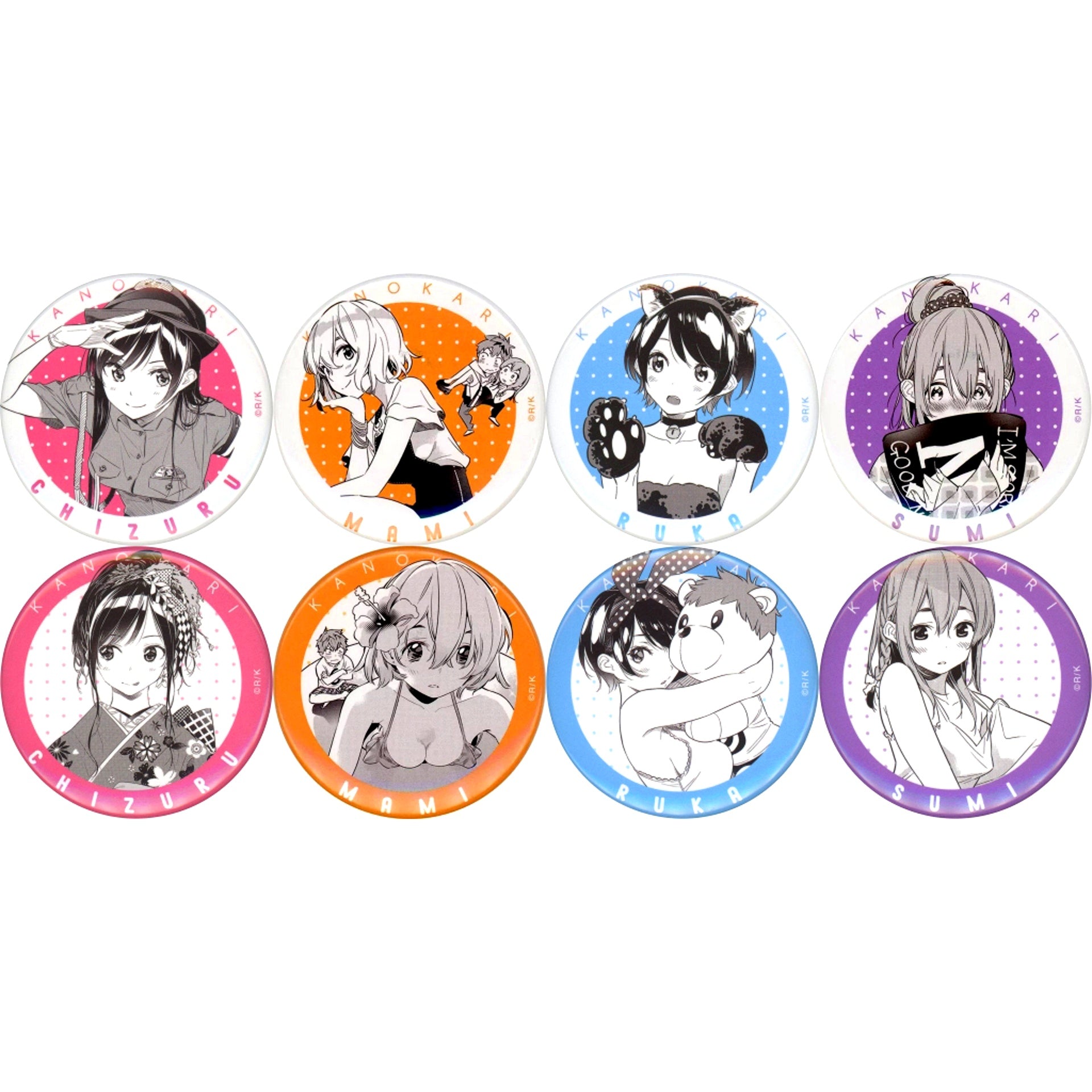 Set of 8 Rent-A-Girlfriend Character Badge Collection Exhibition [USED]