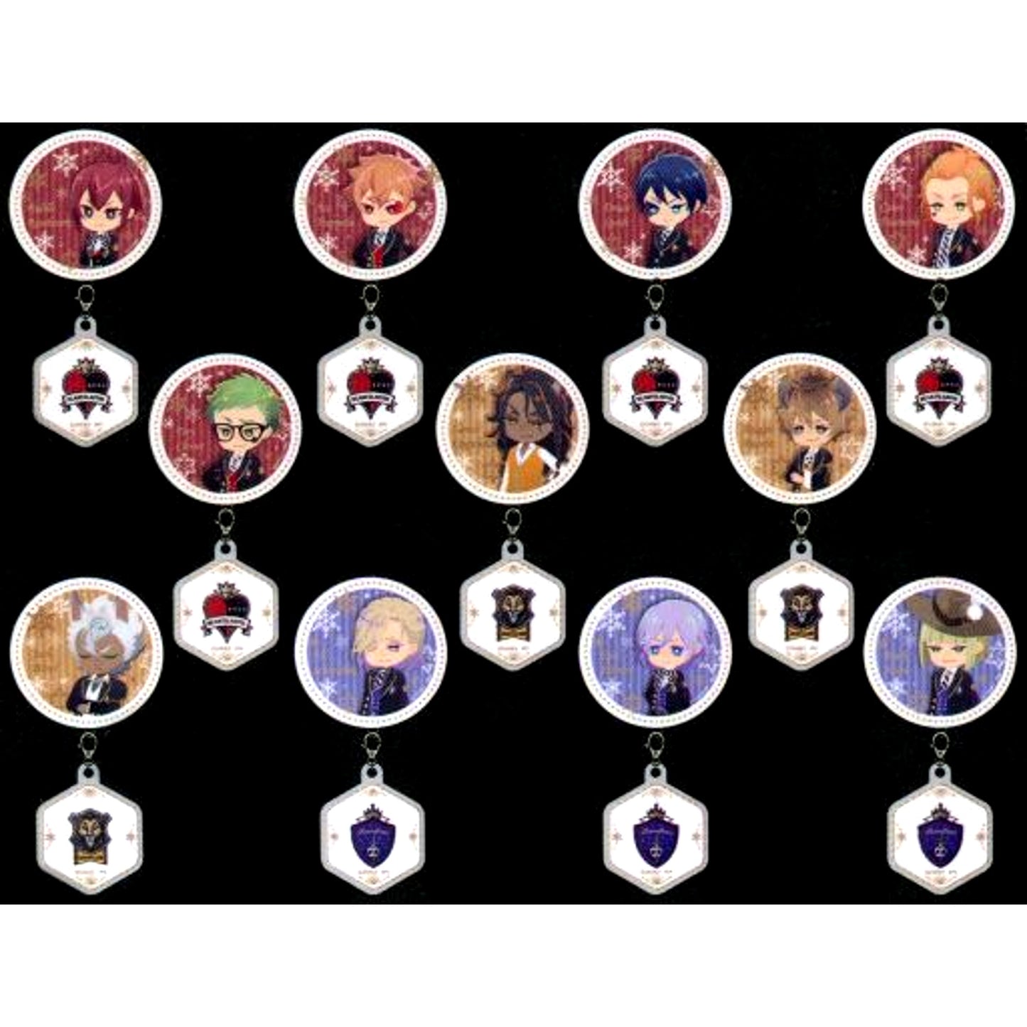 Set of 11 Disney Twisted-Wonderland Connecting Acrylic Keychain Button Collection A Village Vanguard Limited [USED]