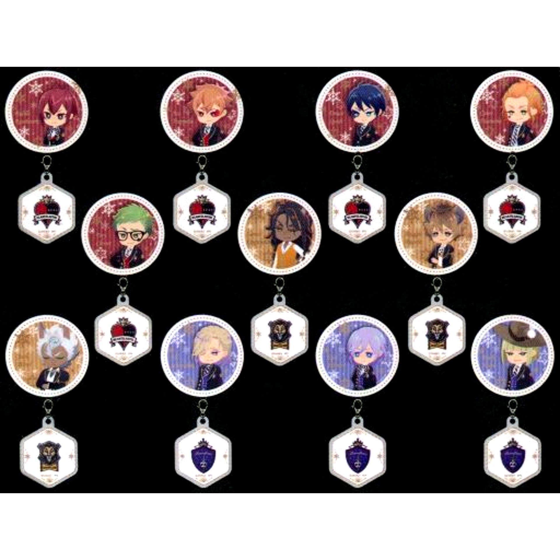 Set of 11 Disney Twisted-Wonderland Connecting Acrylic Keychain Button Collection A Village Vanguard Limited [USED]