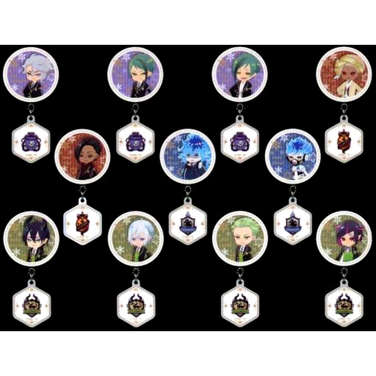 Set of 11 Disney Twisted Wonderland Connecting Acrylic Keychain Button Collection B Village Vanguard Limited [USED]