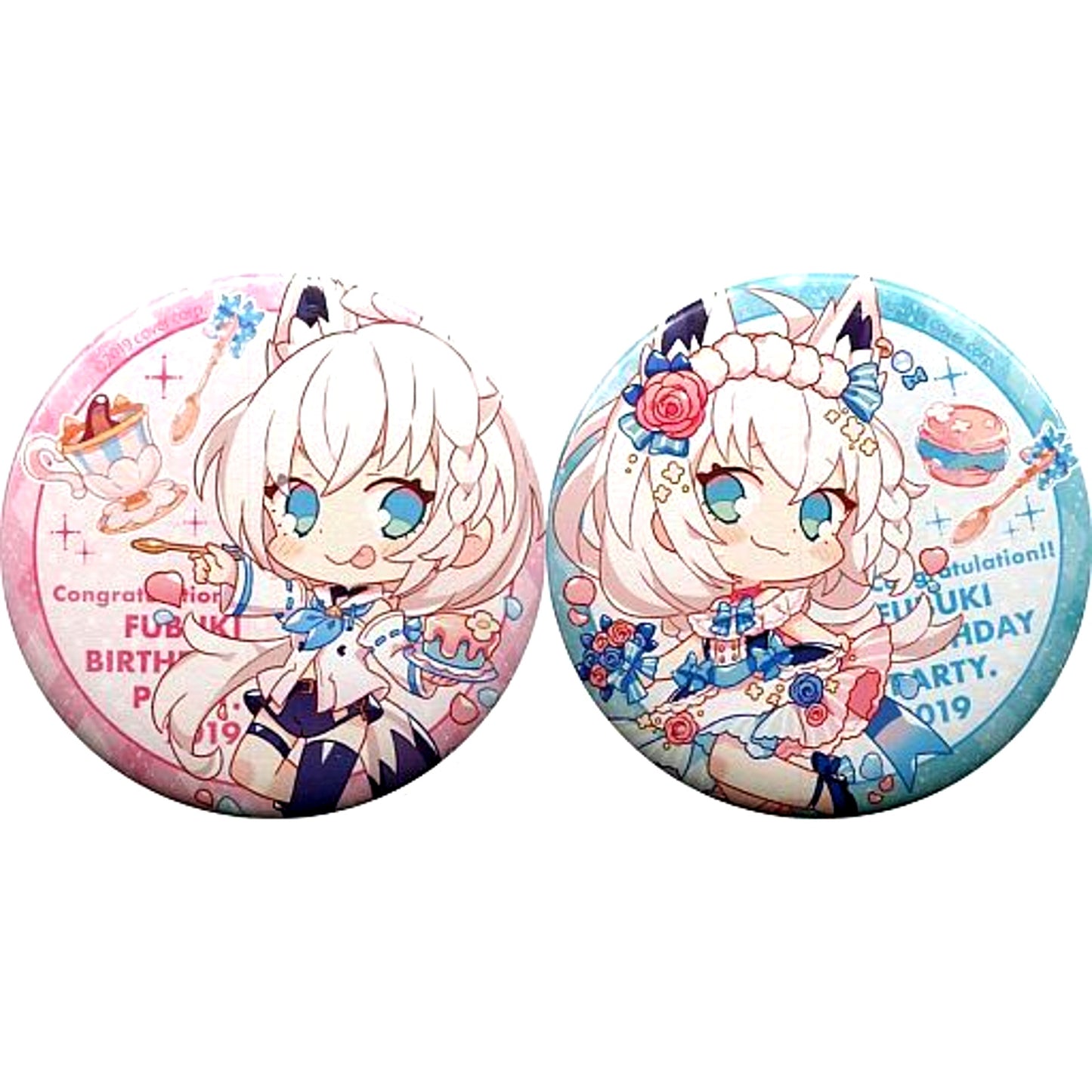 Shirakami Fubuki Hololive Button Set of 2 Congratulations!! FUBUKI BIRTHDAY PARTY 2019 Virtual YouTuber [USED]