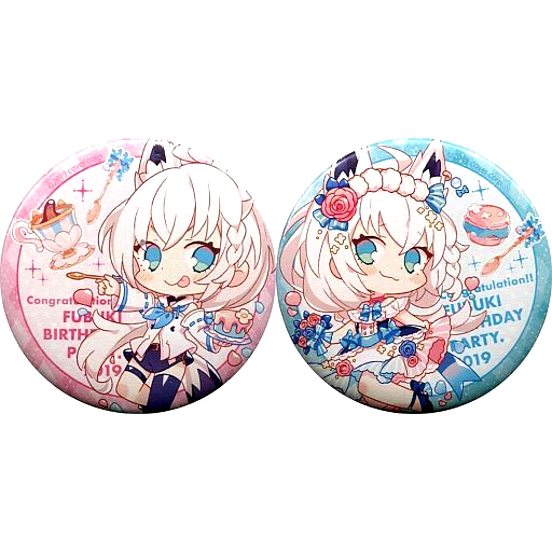 Shirakami Fubuki Hololive Button Set of 2 Congratulations!! FUBUKI BIRTHDAY PARTY 2019 Virtual YouTuber [USED]
