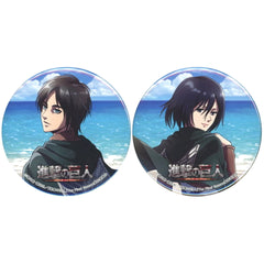 Attack on Titan The Final Season Ellen Yeager Mikasa Ackerman Big Can Badge Karaoke no Tetsujin Limited Set of 2 Buttons [USED]