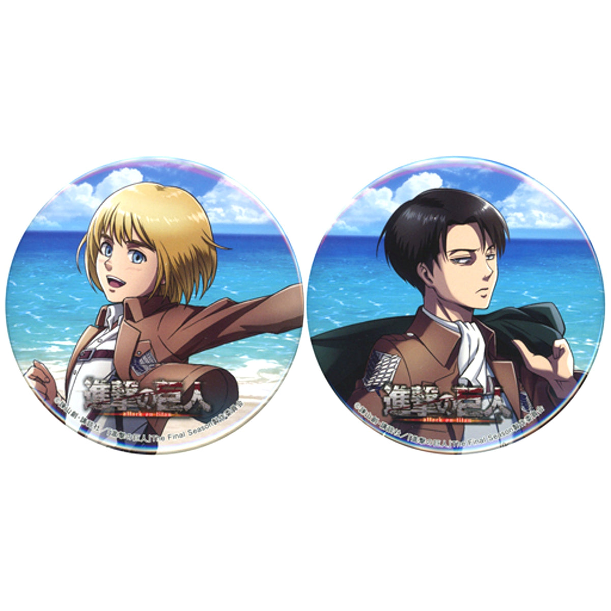 Set of 2 Armin Arlert & Levi Ackerman Attack on Titan The Final Season Large Button Karaoke no Tetsujin [USED]