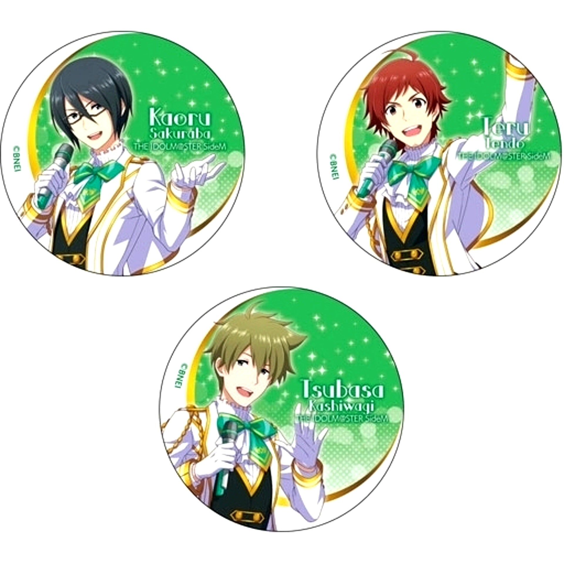 Kaoru Sakuraba & Teru Tendo & Tsubasa Kashiwagi Nandodemo Waraou Badge Set of 3 The Idolmaster SideM [USED]