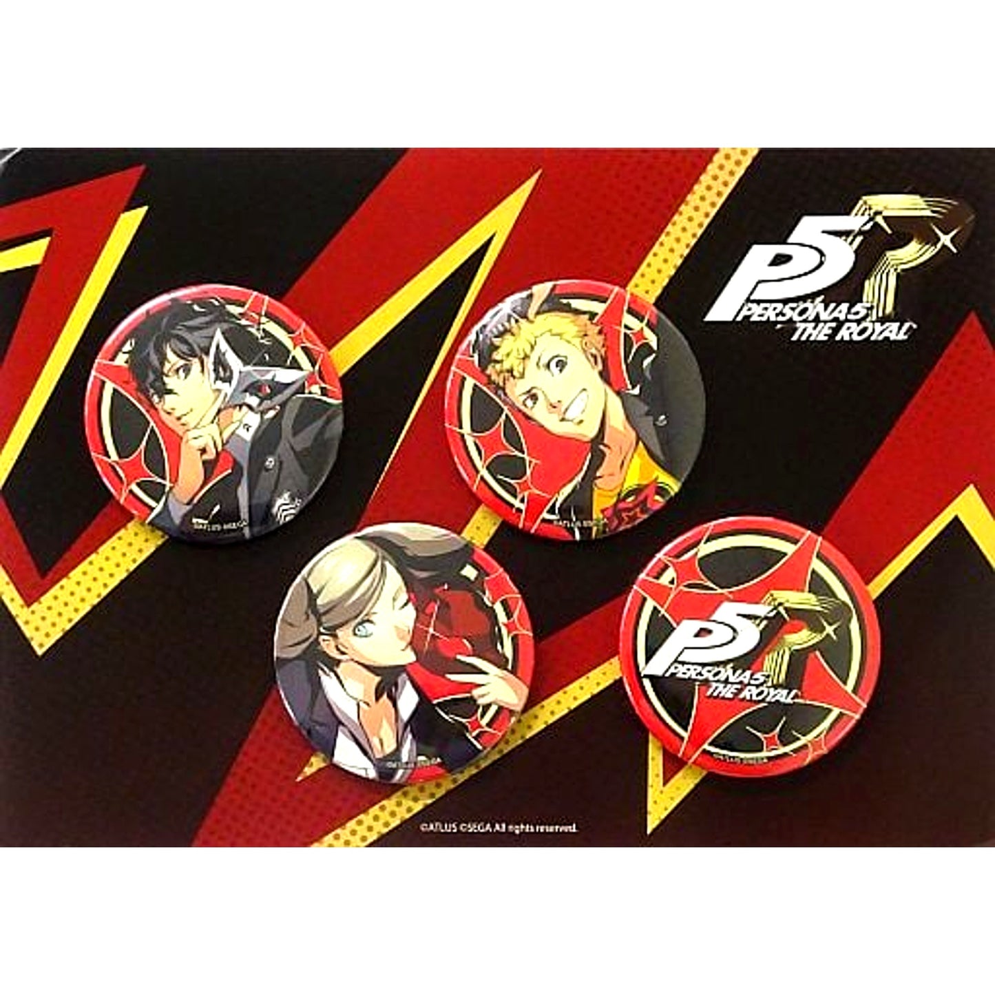 Set of 4 Protagonist Ryuji Sakamoto Ann Takamaki Title Logo Persona 5 The Royal Button A [USED]