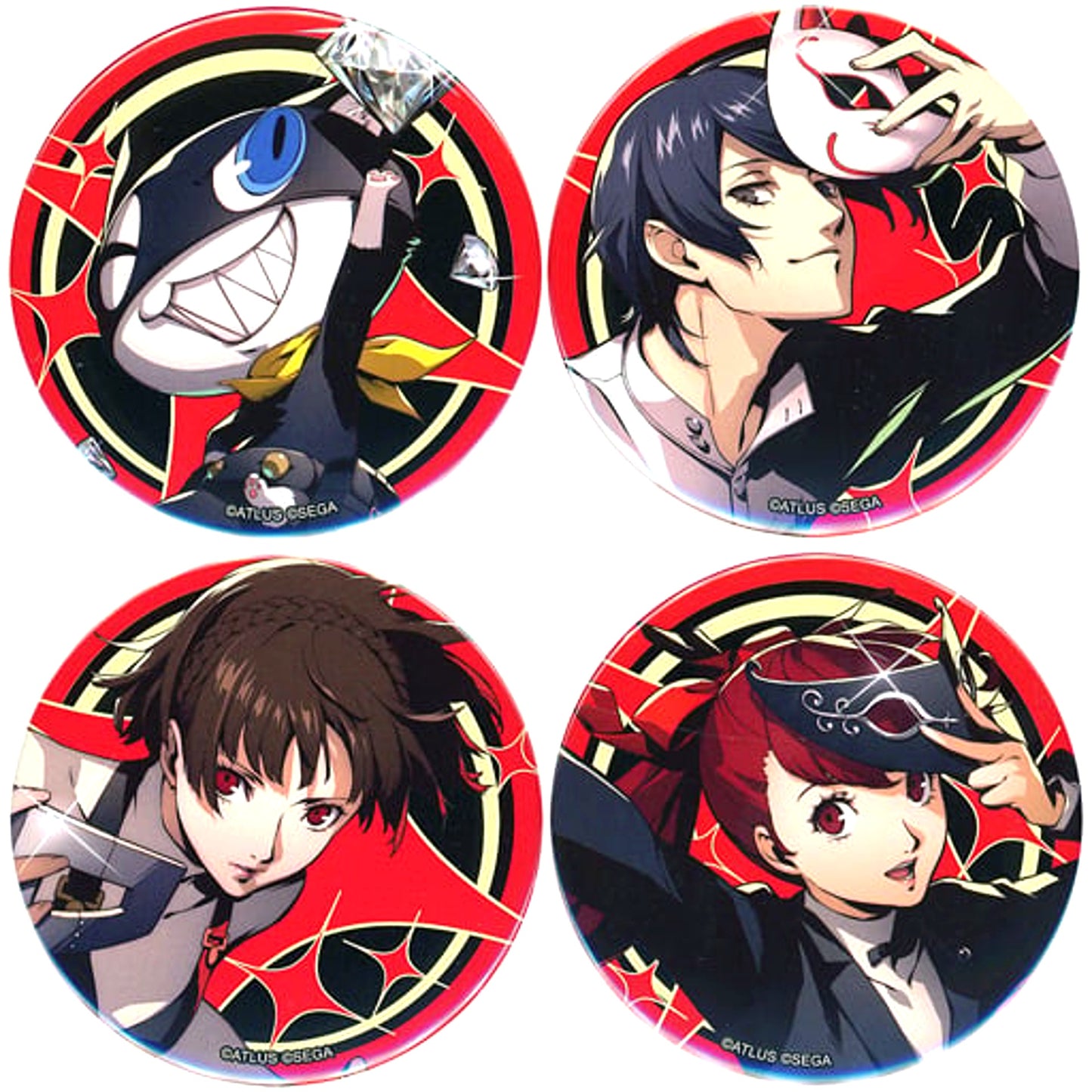 Set of 4 Morgana Yusuke Kitagawa Makoto Niijima Kasumi Yoshizawa Persona 5 The Royal Button B [USED]