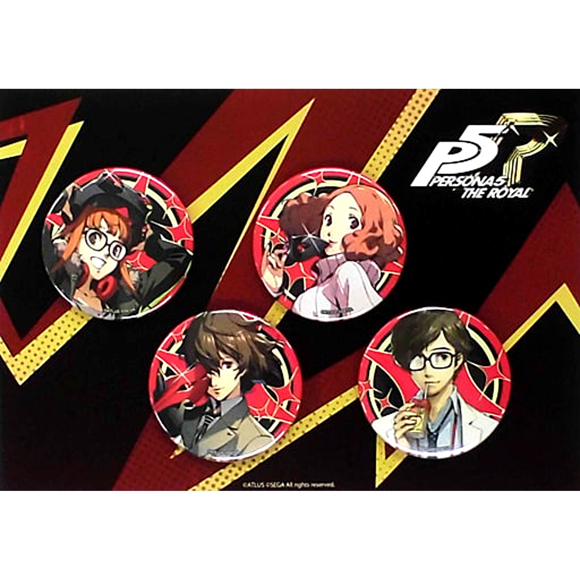 Set of 4 Futaba Sakura Haru Okumura Goro Akechi Takuto Maruki Persona 5 The Royal Button C [USED]