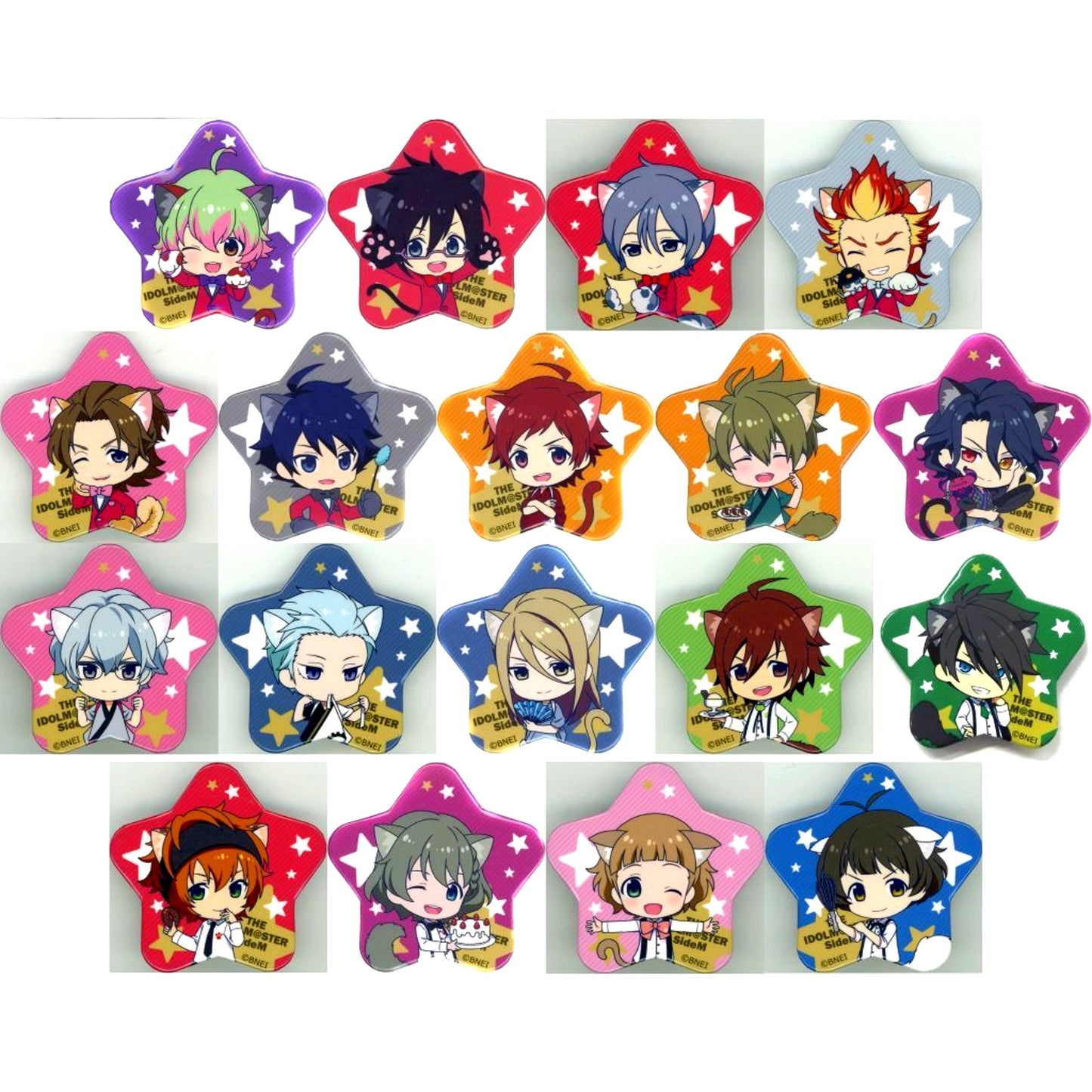 Set of 18 The Idolmaster SideM Nyante Sutekina Namjatown Star Shaped Badge Collection [USED]