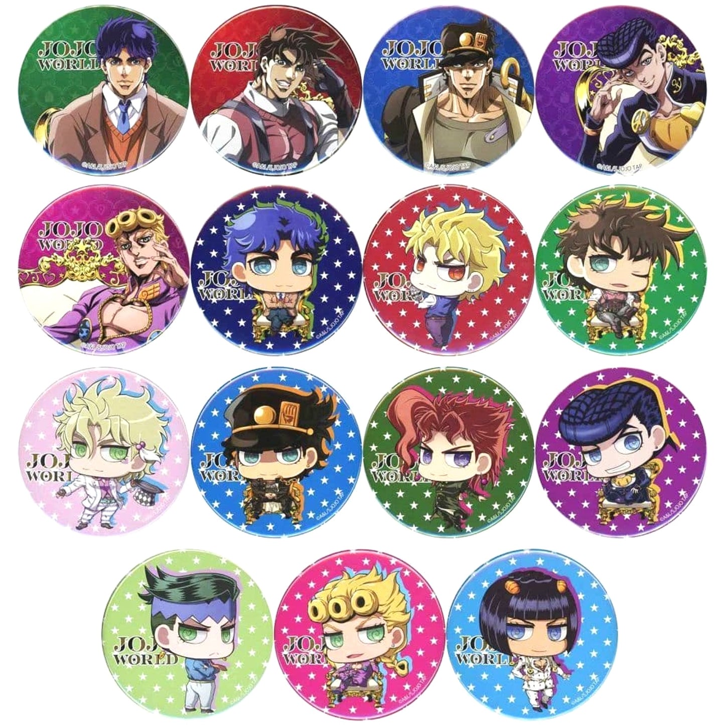 JoJo's Bizarre Adventure Jotaro Kujo & Others Jojo World 75mm Can Badge All 15 Types Set Buttons [USED]