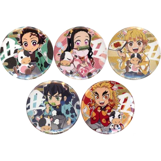Set of 5 Demon Slayer Kimetsu Festival Online Anime 2nd Anniversary Festival Year of the Ox Mini Character Random 57mm Button ufotable WEBSHOP Made-to-Order Limited [USED]