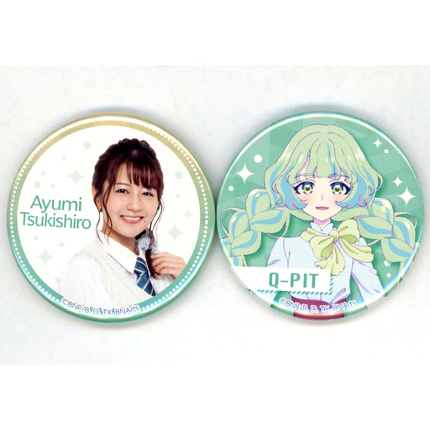 Mizuki Ayumi Tsukishiro & Q-pit Set of 2 Buttons Aikatsu Planet! [USED]