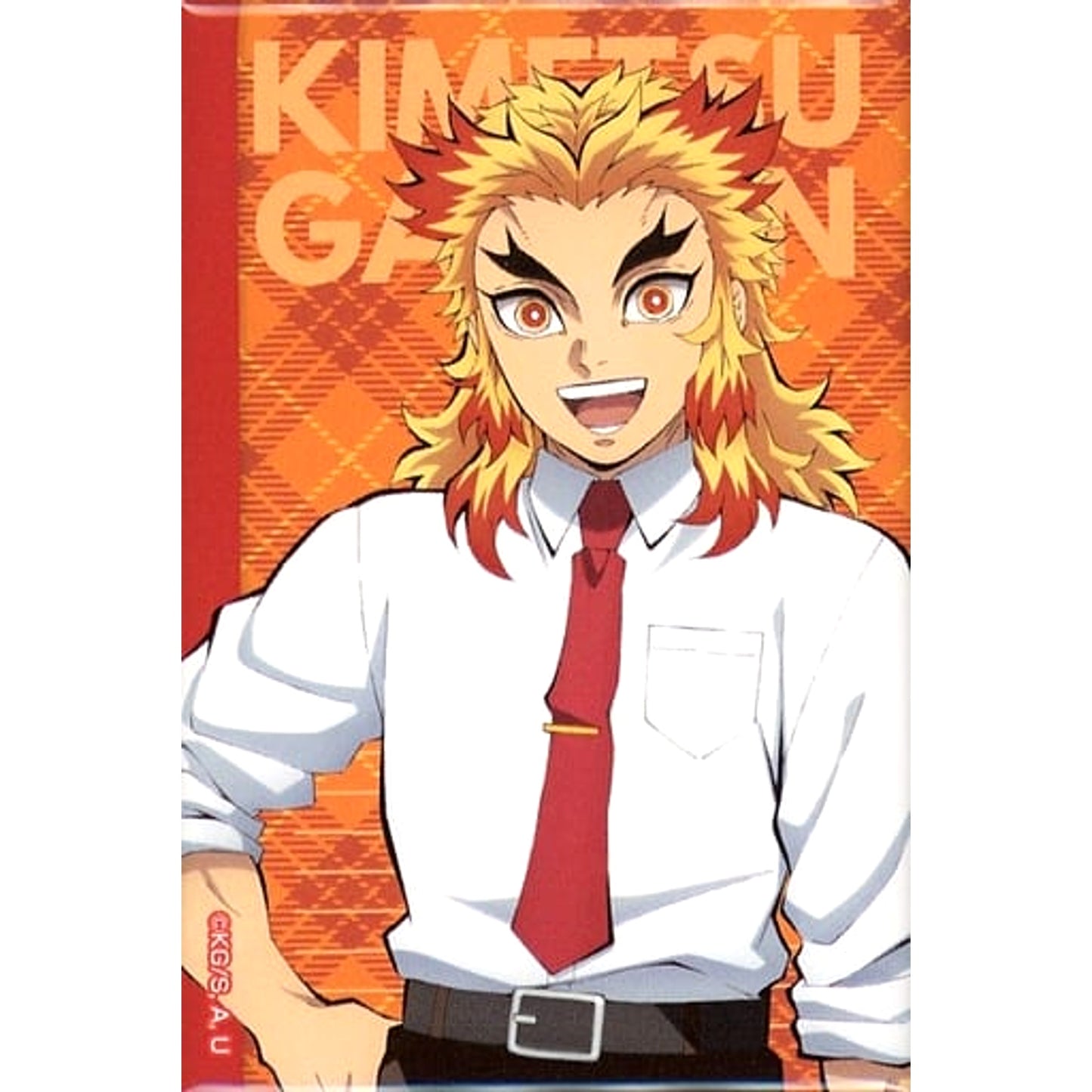 Demon Slayer: Kimetsu no Yaiba Kyojuro Rengoku Random Button Kimetsu Gakuen Ver. Demon Slayer Online Anime 2nd Anniversary Festival Limited Aniplex+ Made-to-Order Products [USED]
