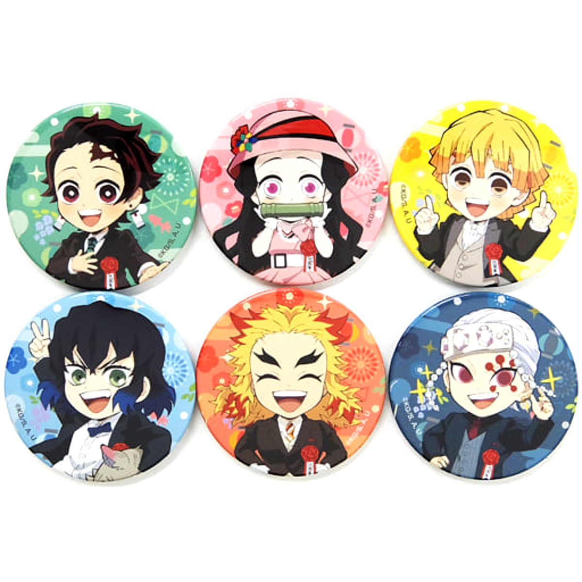 Demon Slayer: Kimetsu no Yaiba Tanjiro Kamado & Others Random Can Badge Chibi Illustration Ver. Demon Slayer Online Anime 2nd Anniversary Festival Limited Aniplex+ Made-to-Order Limited Edition All 6 Types Set Buttons [USED]