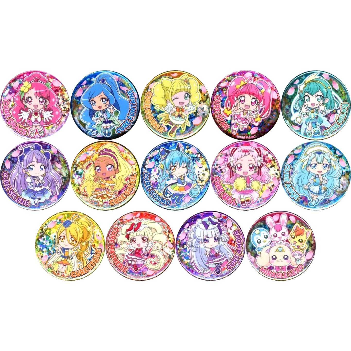 Set of 14 Precure Miracle Leap The Movie Everyone's Miraculous 1 Day Miracle Holo Badge [USED]
