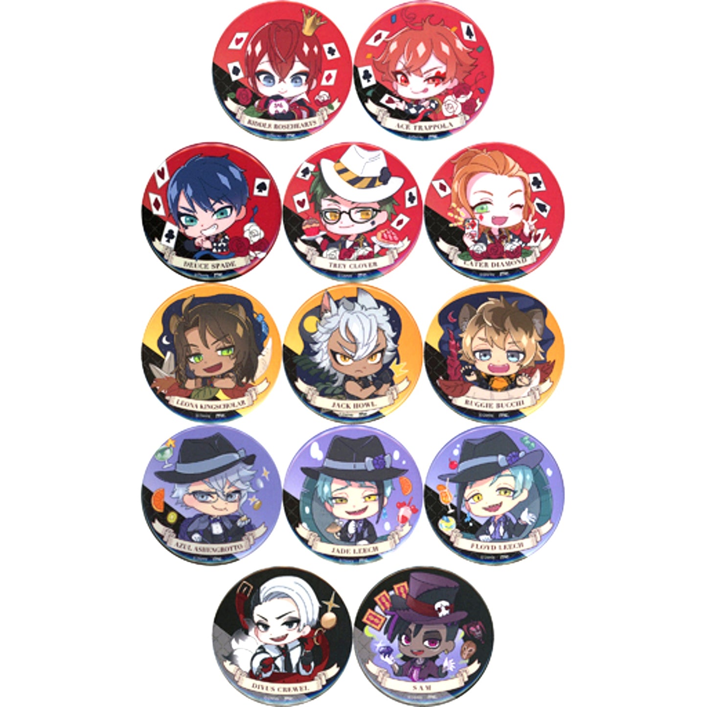 Set of 13 Disney Twisted-Wonderland Charatto Bouquet Vol 2 Trading Button Collection A Ver. [USED]