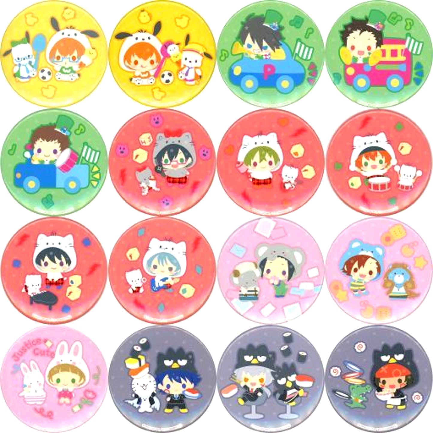 Set of 16 The Idolmaster SideM x Sanrio Characters Character Badge Collection C [USED]