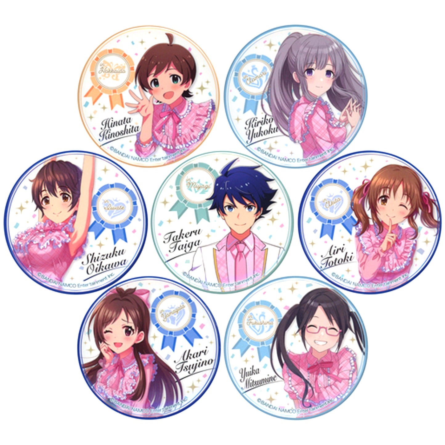 Set of 7 The Idolmaster Series Japan Crossing Fair in Animate Character Badge Collection Hokkaido Tohoku Block [USED]