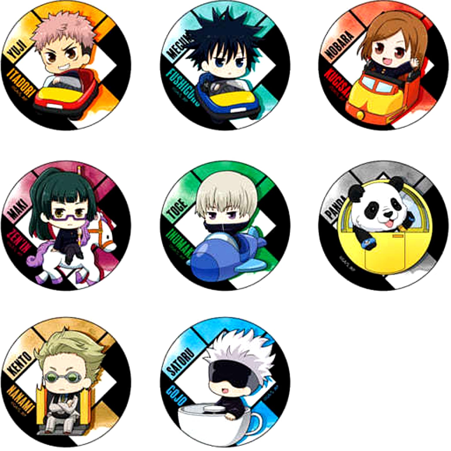 Set of 8 Jujutsu Kaisen Button Amusement Park Deformed Ver. [USED]