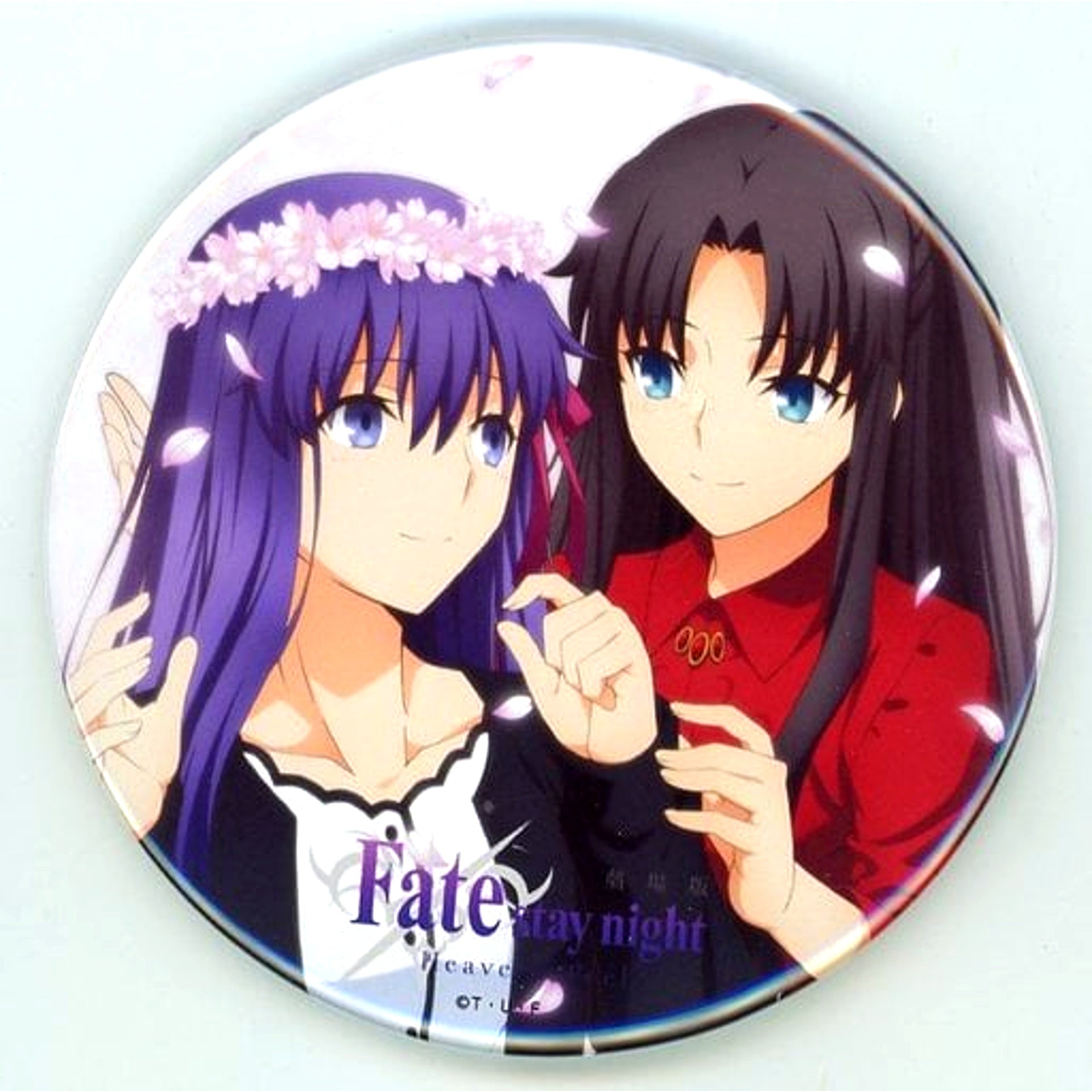 Sakura Matou and Rin Tohsaka Fate/stay night Heavens Feel III spring song 76mm Button BD Release Commemorative Illustration Sakura and Rin ufotable Cafe Blu-ray Disc Release Collab Cafe [USED]