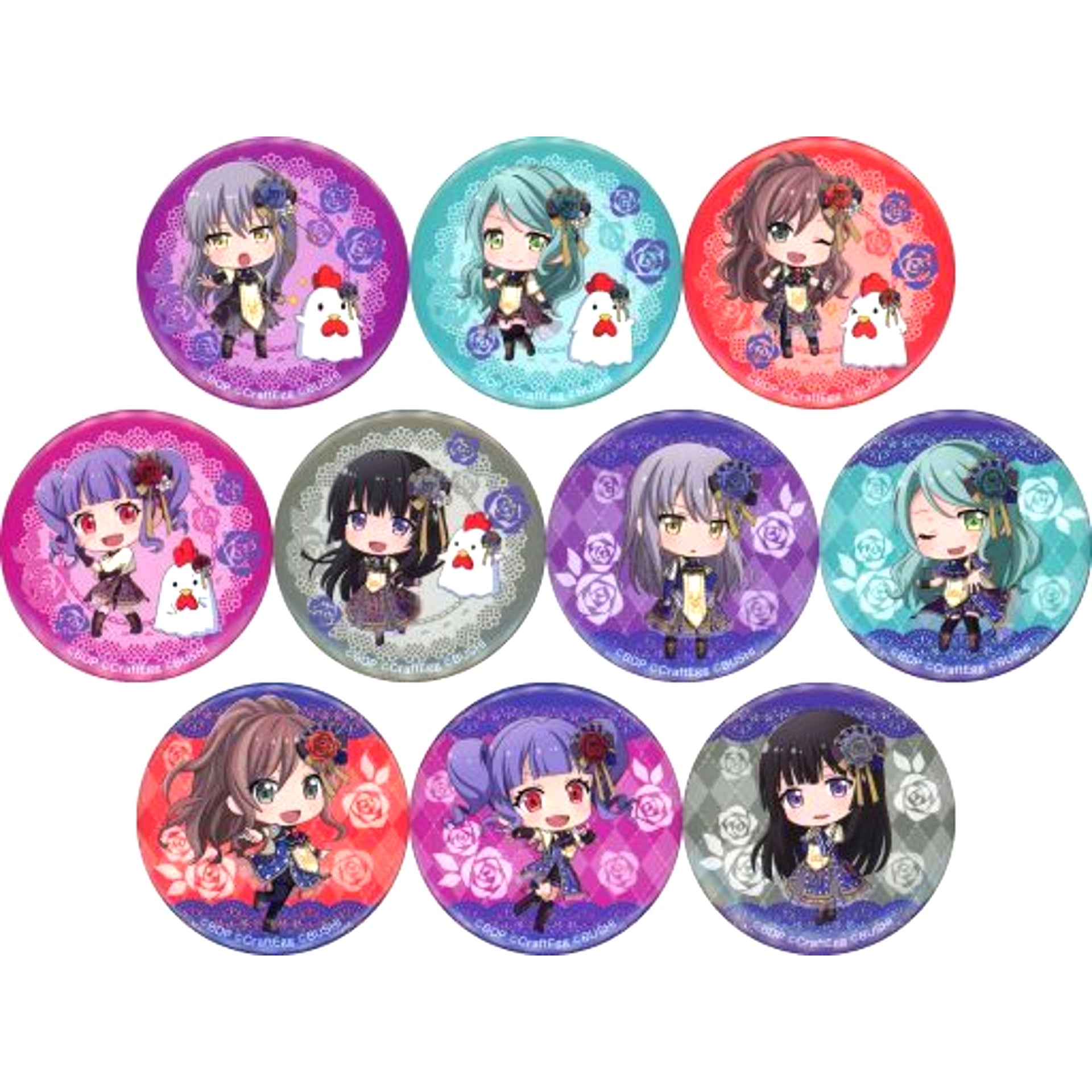 Set of 10 Group BanG Dream! Episode of Roselia x Lawson Button [USED]
