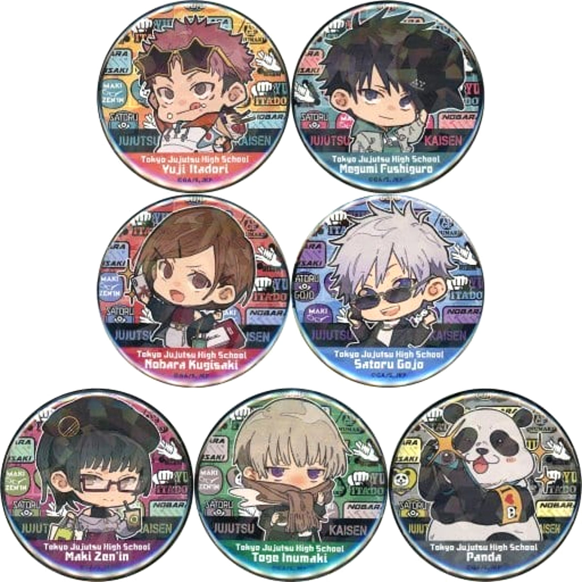 Jujutsu Kaisen Yuji Itadori & Others Trading Hologram Can Badge Holiday Ver. All 7 Types Set Buttons [USED]