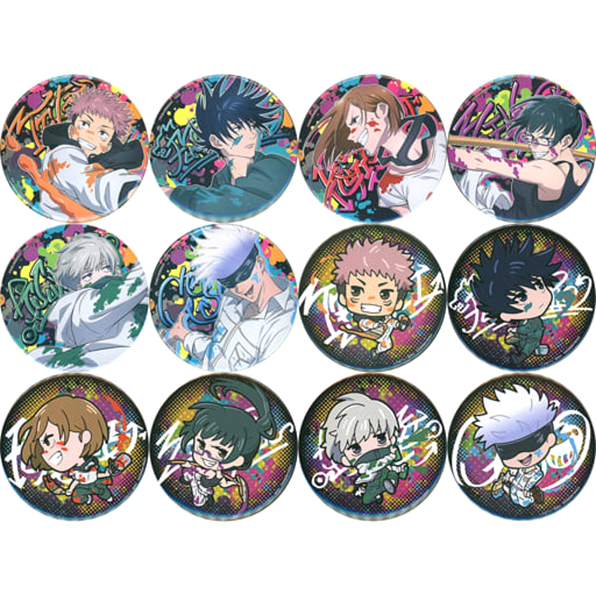 Jujutsu Kaisen Yuji Itadori & Others Sega Lucky Kuji Graffiti x Battle Big Can Badge Prize J All 12 Types Set Buttons [USED]