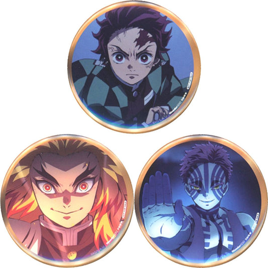 Set of 3 Tanjiro Kamado, Kyojuro Rengoku, Akaza Demon Slayer: Kimetsu no Yaiba the Movie: Mugen Train Button Only from Blu-ray/DVD Complete Production Limited Edition WonderGOO Shinseido Bonus [USED]