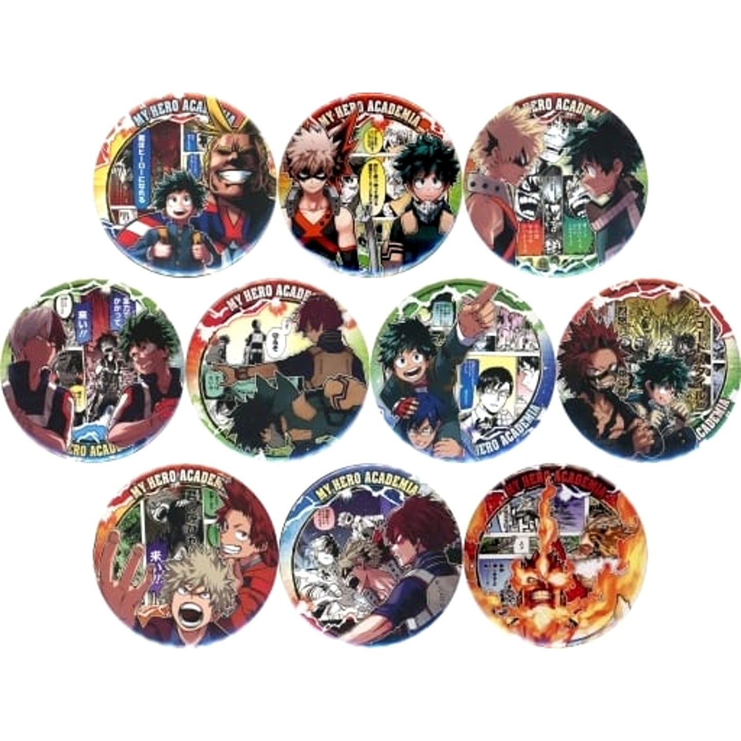 My Hero Academia Izuku Midoriya & Others Collection Can Badge Big Strongest Duo Version My Hero Academia Exhibition Drawing Smash Limited All 10 Types Set Buttons [USED]