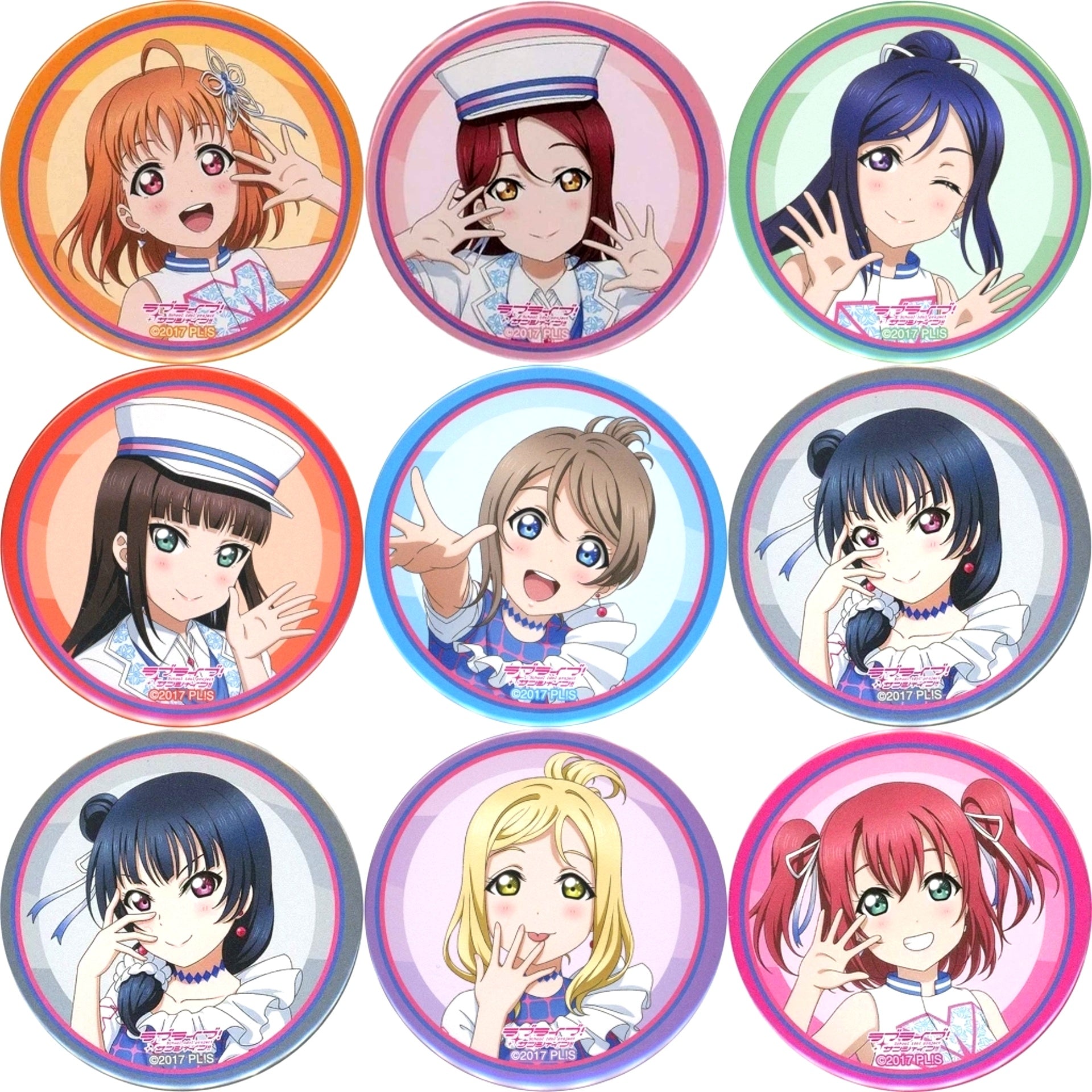 Set of 9 Love Live! Sunshine!! Round Button Gacha Prize Aqours 5th Anniversary LoveLive! LET'S GO WONDER TRIP [USED]