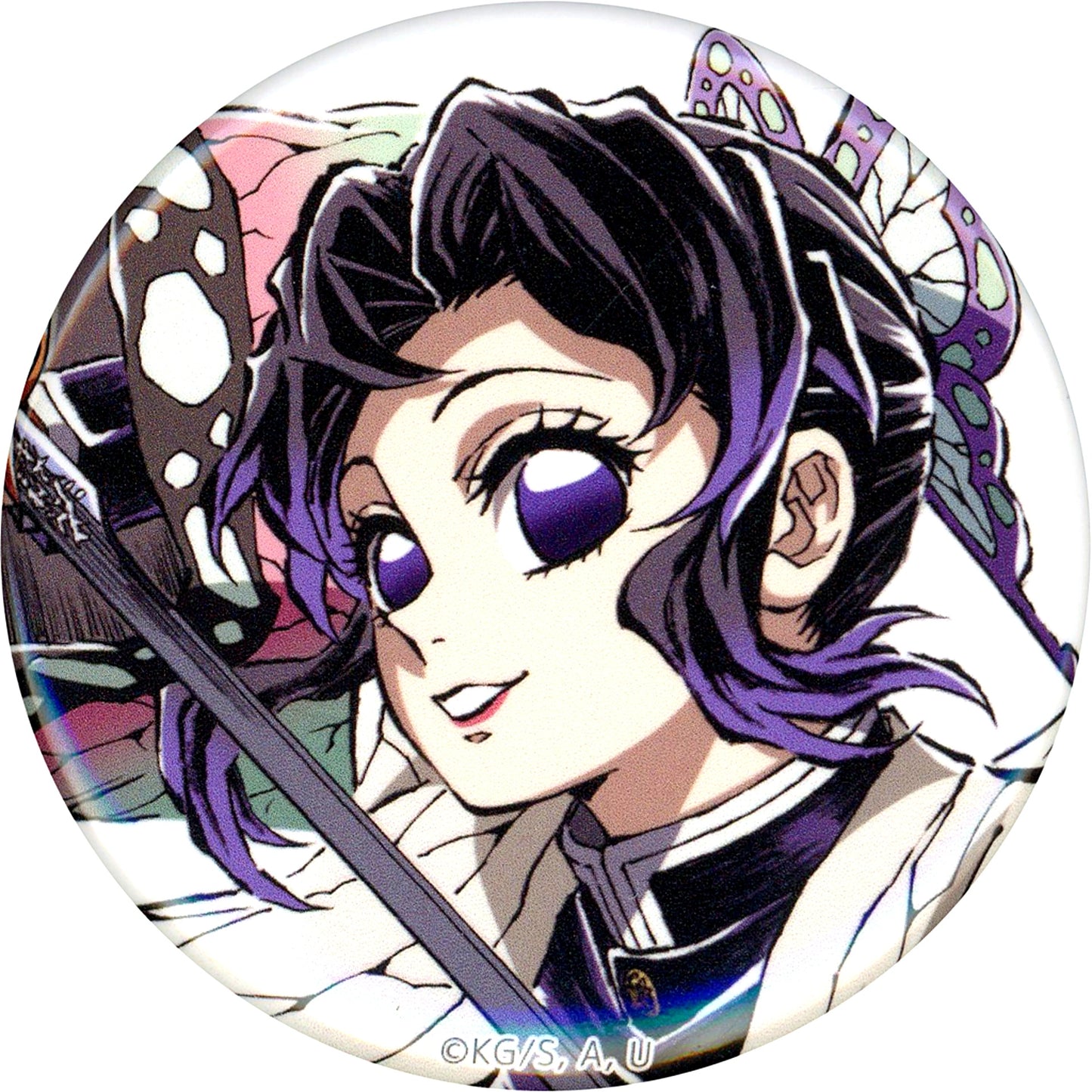 Shinobu Kocho Up Demon Slayer: Kimetsu no Yaiba 44mm Button A F Prize Swordsmith Village Arc Hashira Training Arc Insect Hashira Intermission Artbook Cover Illustration WEBSHOP Kuji C105 Goods [USED]