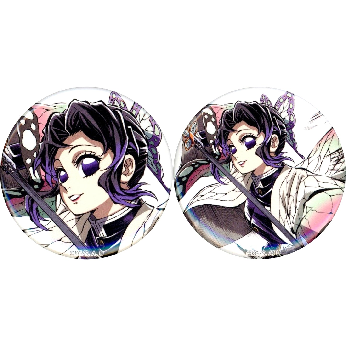 Set of 2 Shinobu Kocho Insect Hashira Demon Slayer Kimetsu no Yaiba Swordsmith Village Arc Hashira Training Arc Interlude Art Book Cover Illustration WEBSHOP Kuji 44mm Button Prize F C105 Goods [USED]