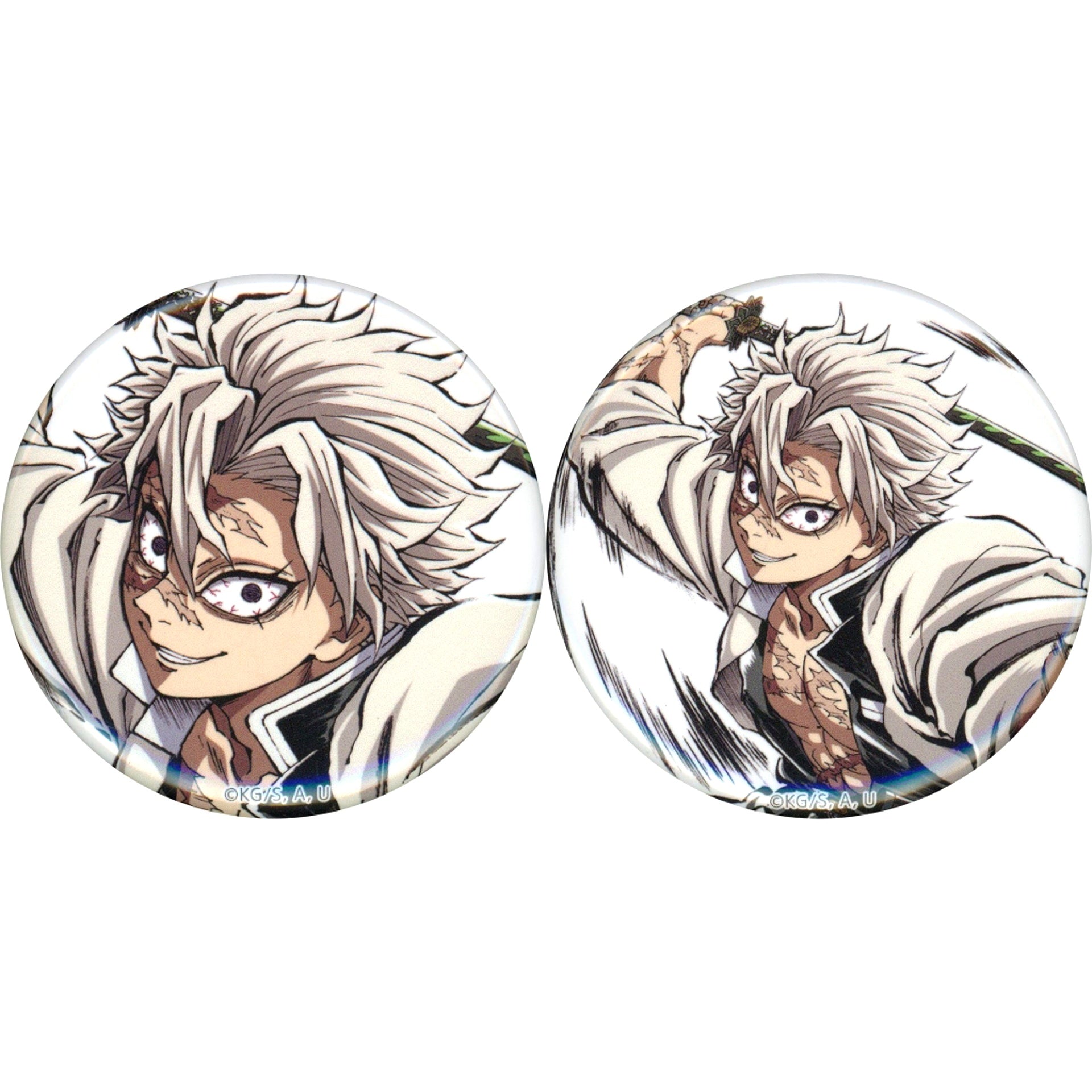 Set of 2 Sanemi Shinazugawa Demon Slayer: Kimetsu no Yaiba 44mm Button F Prize Swordsmith Village Arc Hashira Training Arc Wind Hashira Intermission Artbook Cover Illustration WEBSHOP Kuji C105 Goods [USED]