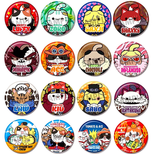 Set of 16 MEGA CAT PROJECT One Piece Nyau Piece Nyan! Button Collection [USED]