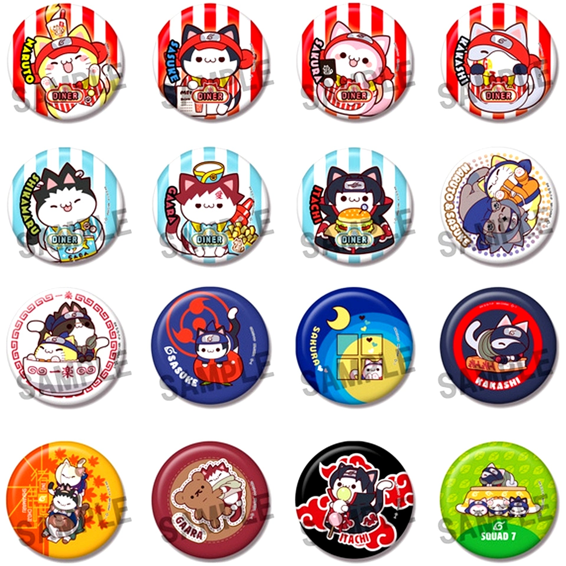 Set of 16 MEGA CAT PROJECT Naruto Nyaruto! Button Collection [USED]