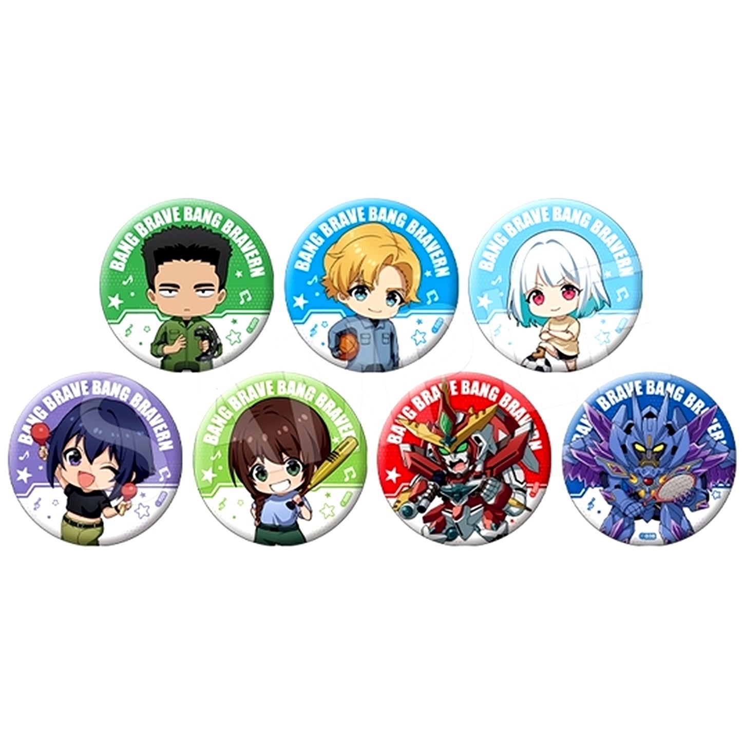 Set of 7 Brave Bang Bravern! Trading Button Mini Character Ver. ROUND1 Collabo Ver. [USED]