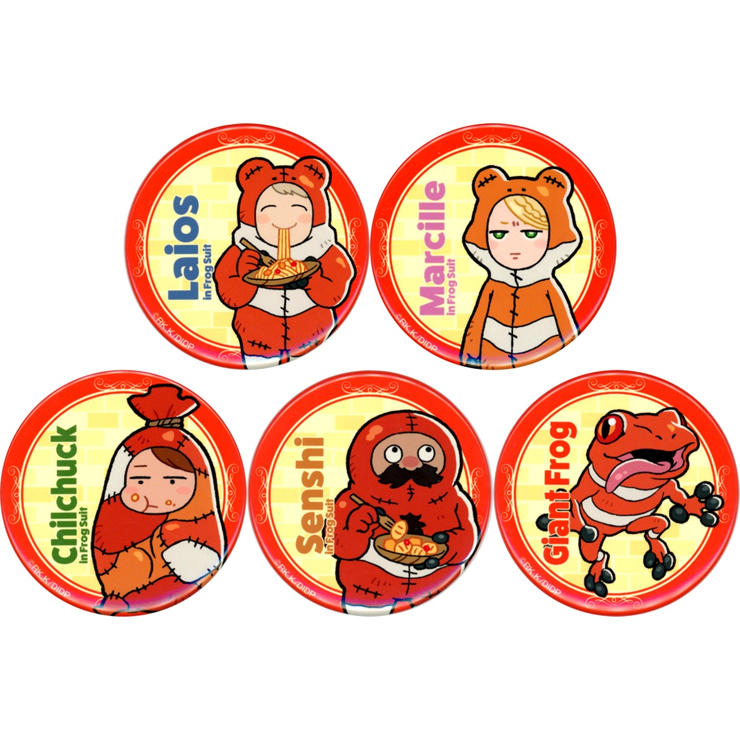 Set of 5 Delicious in Dungeon TV Anime Museum 2nd in AKIHABARA Gamers Main Store Trading Button Frog Suit Ver. [USED]