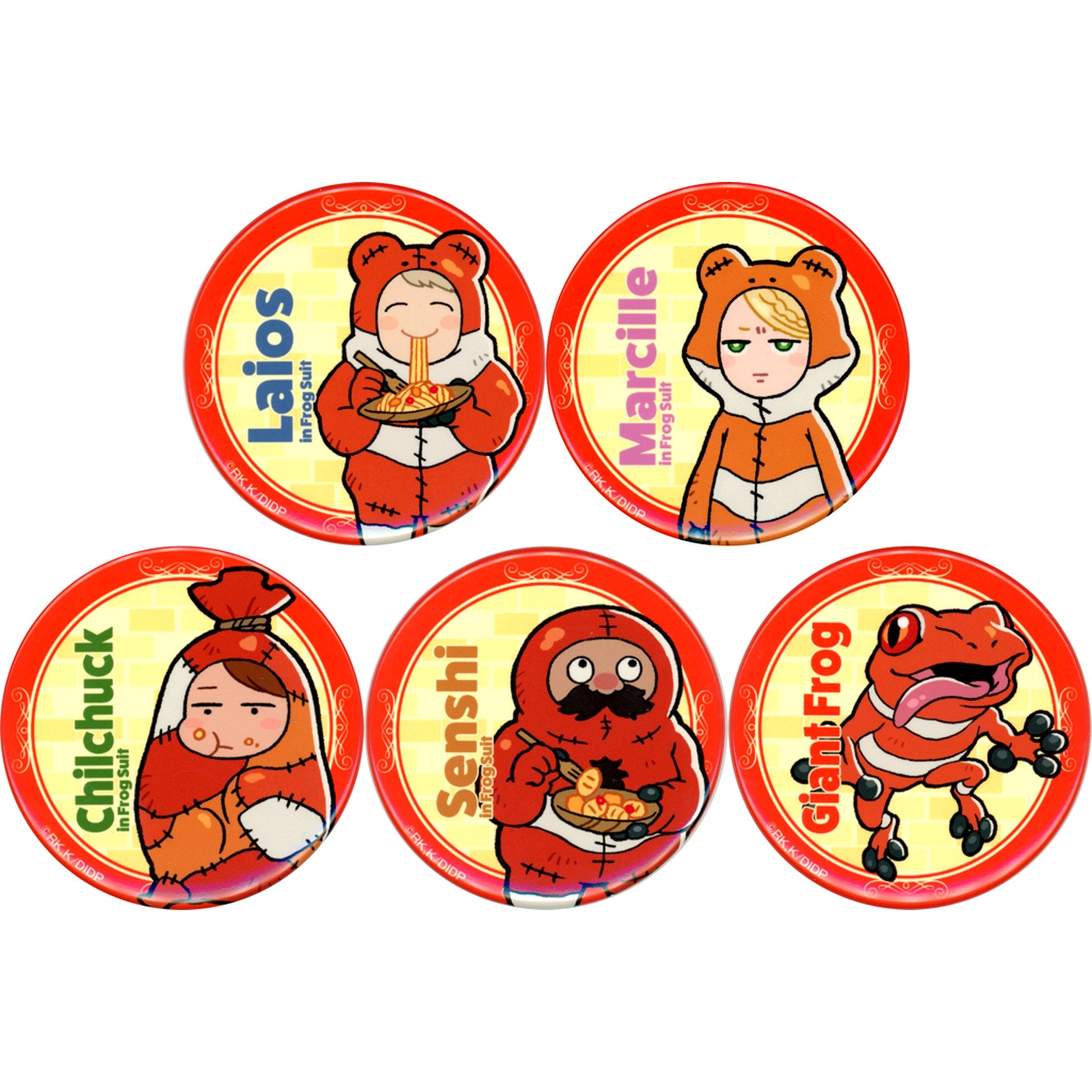 Set of 5 Delicious in Dungeon TV Anime Museum 2nd in AKIHABARA Gamers Main Store Trading Button Frog Suit Ver. [USED]