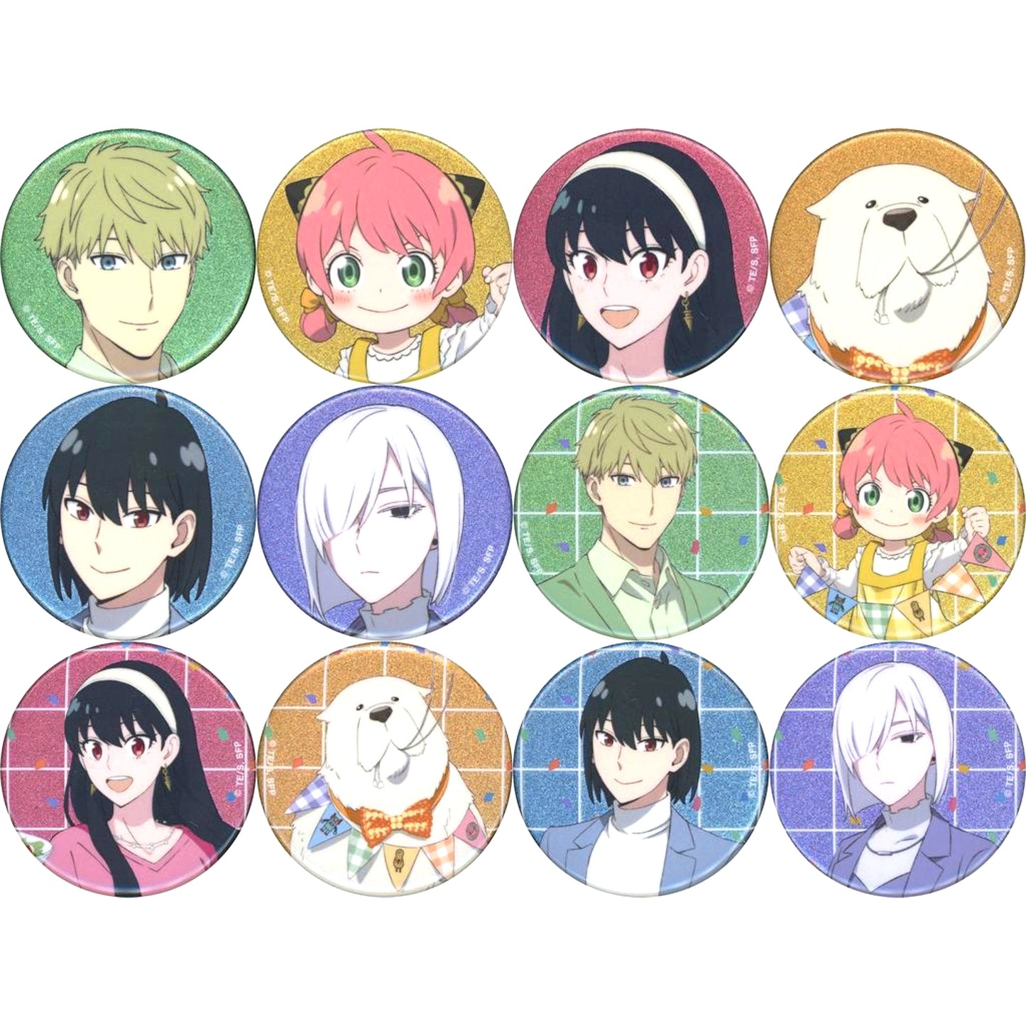 Set of 12 TV Anime Spy x Family POP UP STORE in Loft Newly Drawn Holiday Party Ver. Trading Glitter Badge [USED]