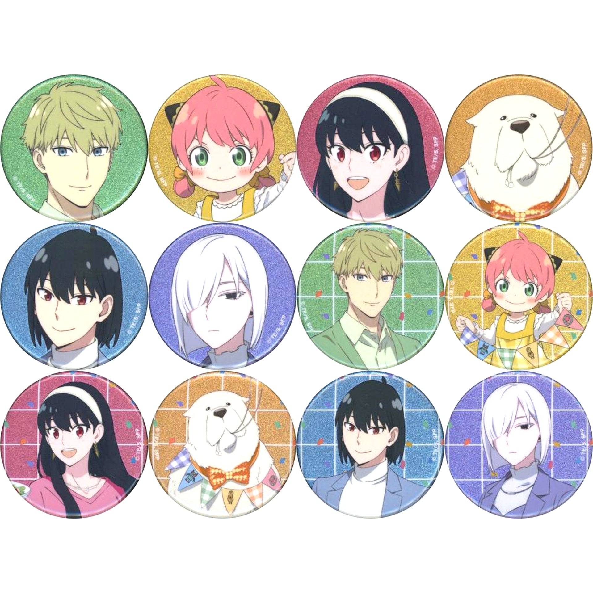 Set of 12 TV Anime Spy x Family POP UP STORE in Loft Newly Drawn Holiday Party Ver. Trading Glitter Badge [USED]