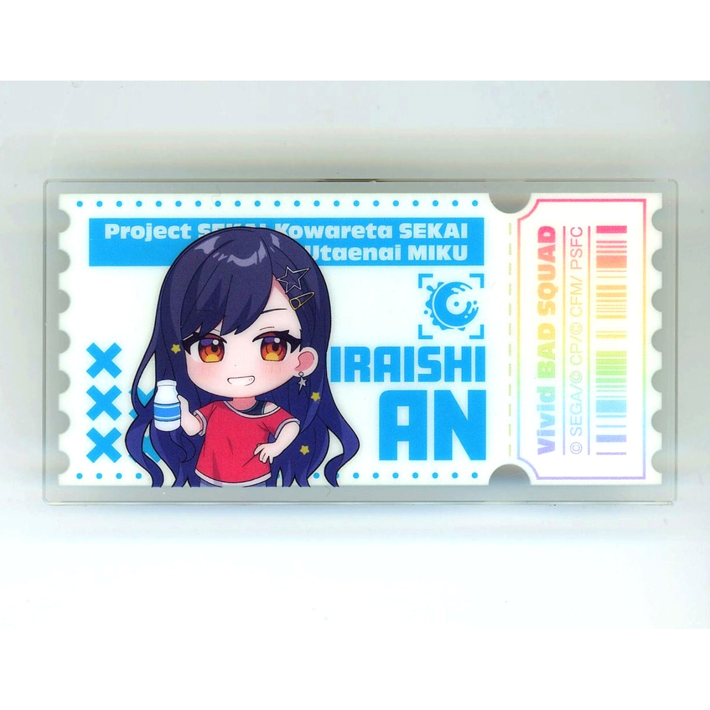 An Shiraishi Project SEKAI Acrylic Badge A Movie Broken Sekai and Miku Who Cant Sing x LAWSON [USED]