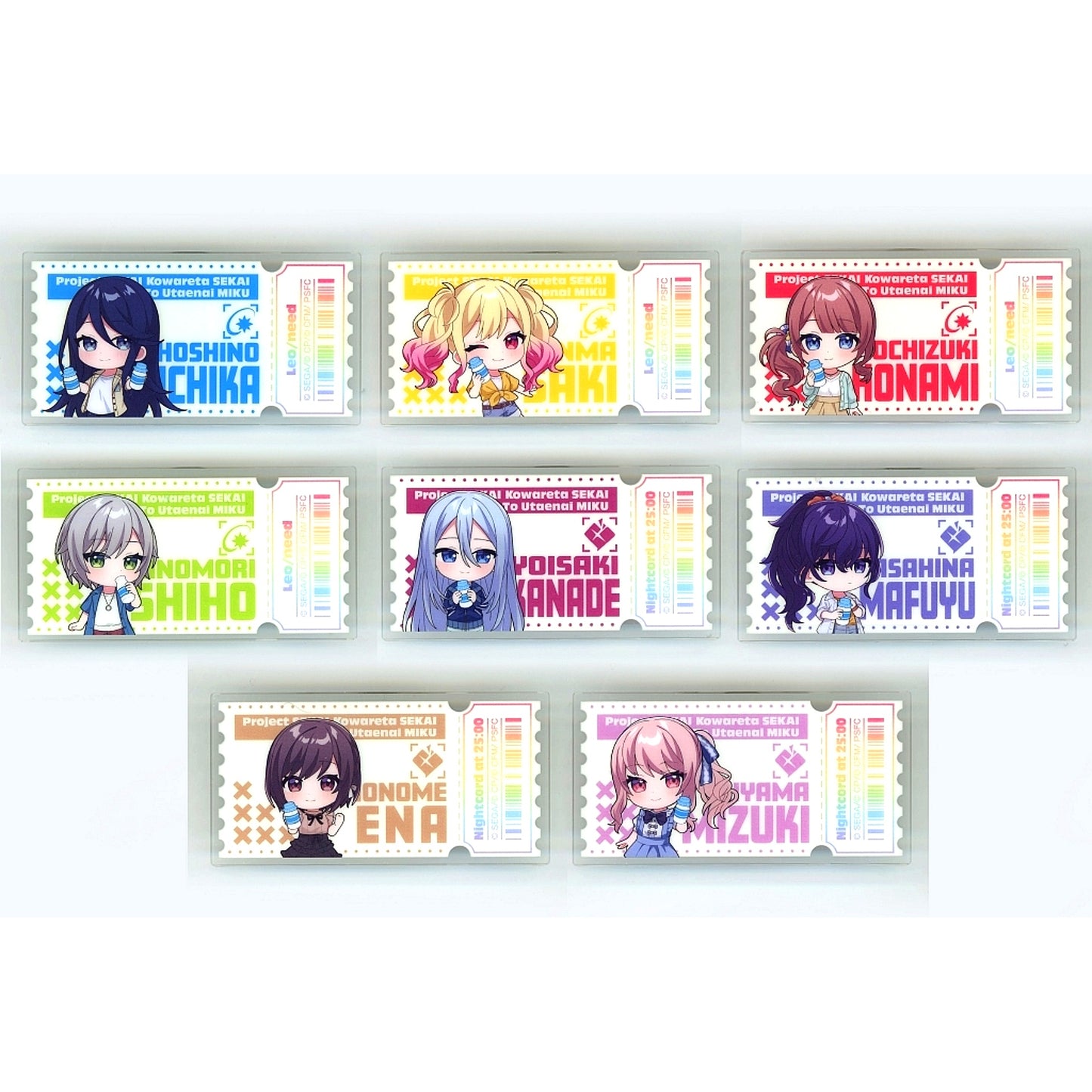 Set of 8 Project SEKAI Acrylic Badge B Movie Broken Sekai and Miku Who Cant Sing x LAWSON [USED]