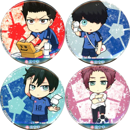 Set of 4 Shouei Barou, Ikki Niko, Rin Itoshi & Sae Itoshi Blue Lock x Hakujuji Button Collab Campaign Winning Item Part 3 [USED]