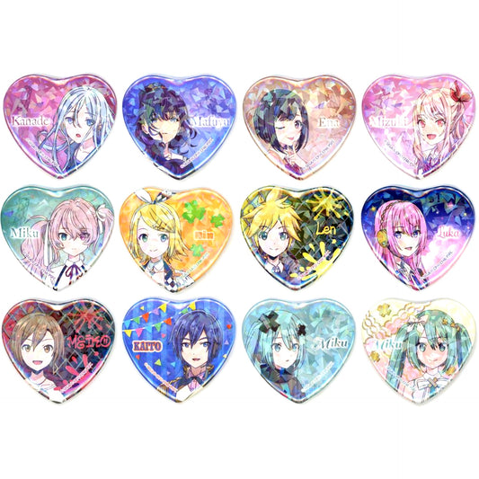 Set of 12 Project SEKAI Glitter Big Heart Shape Button Vol.3 EX Movie Broken Sekai and Miku Who Cant Sing [USED]