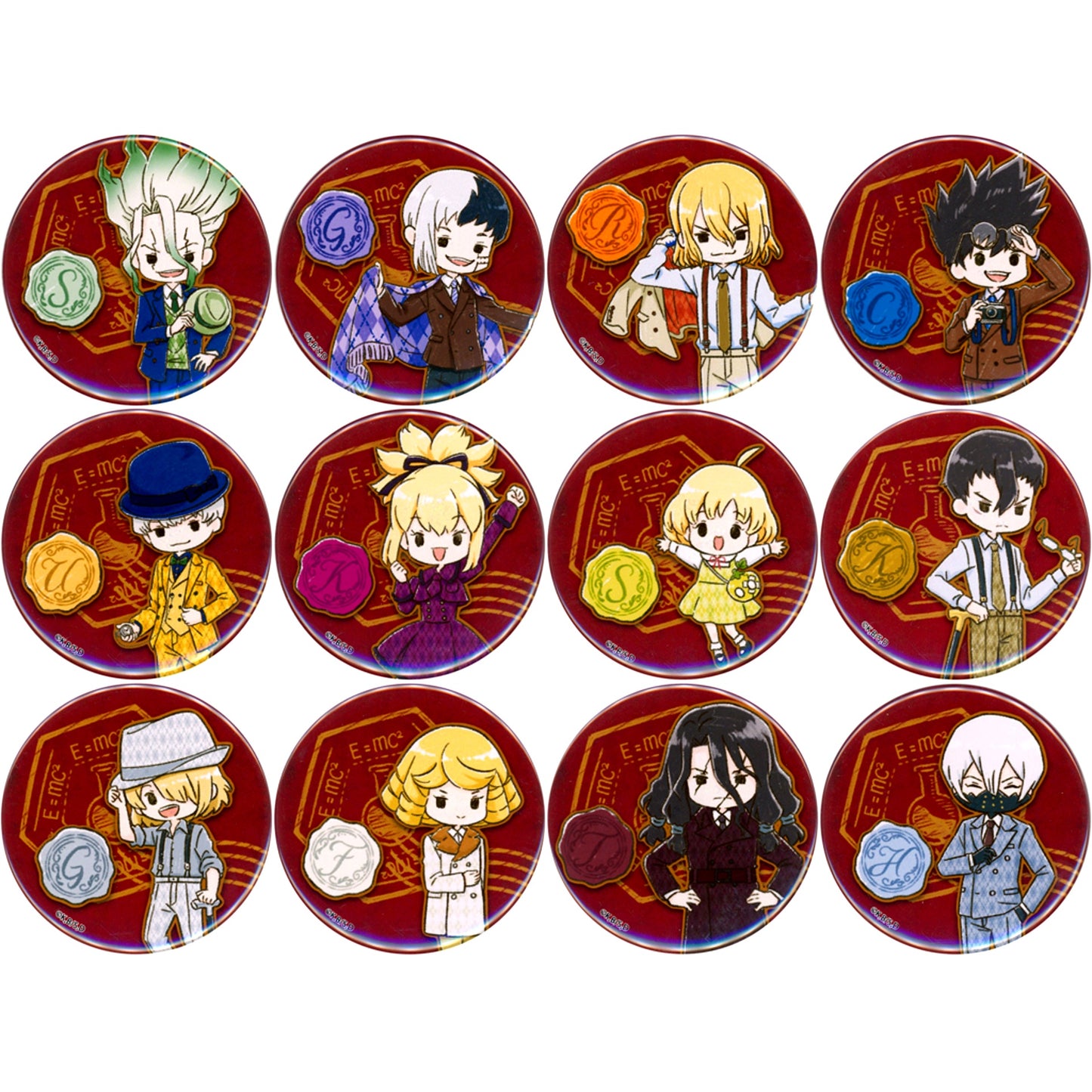 Set of 12 All Characters Dr. STONE Button 28 Argyle Pattern Ver. GraffArt Illustration [USED]
