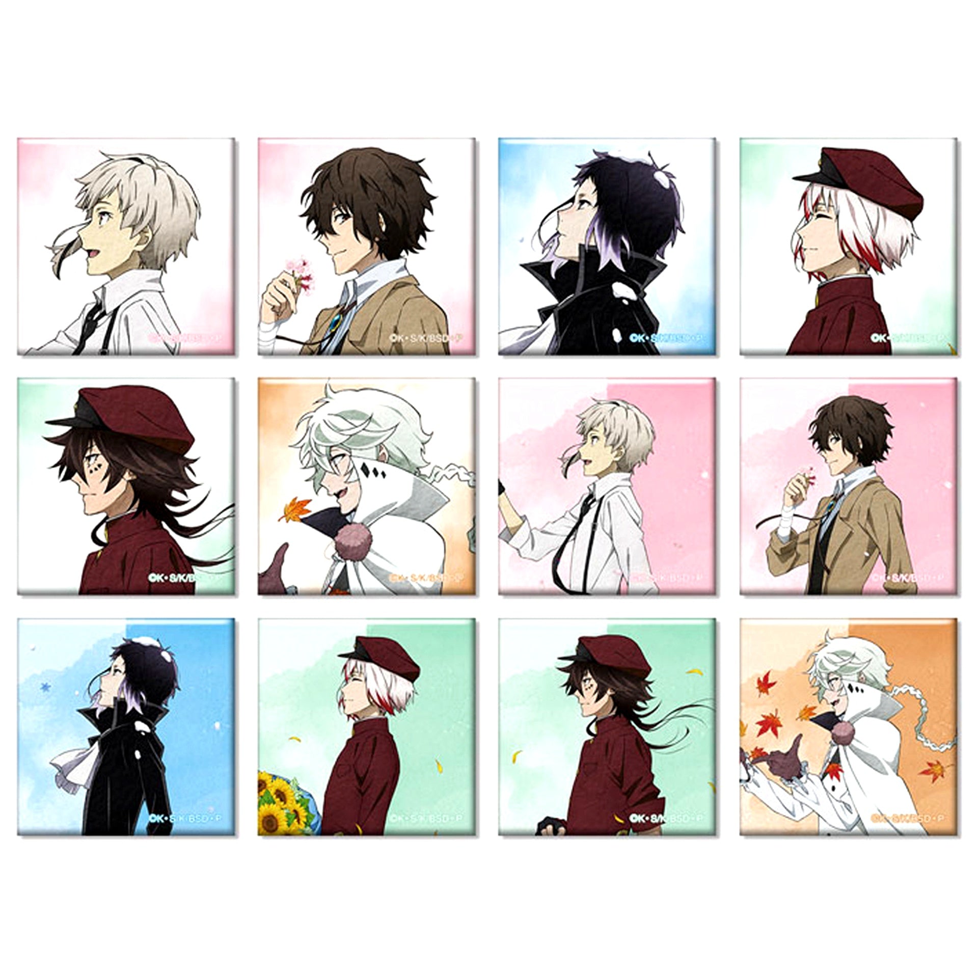 Set of 12 Bungo Stray Dogs Illustration Steps of Seasons Ver. Trading Square Button [USED]